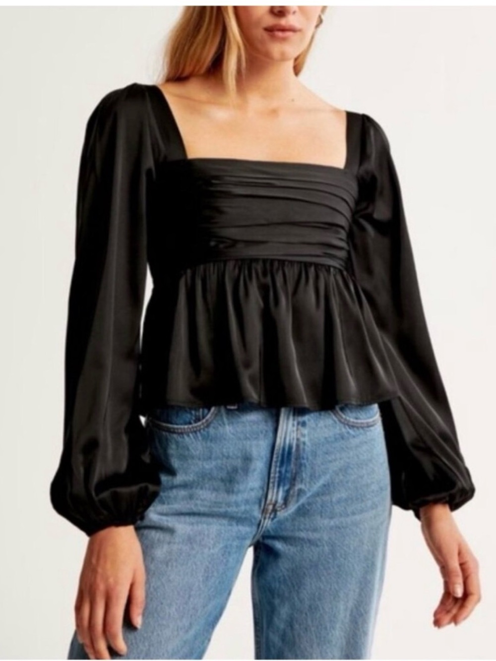 Abercrombie & Fitch - Emerson Black Square Neck Long Sleeve Blouse Size Medium